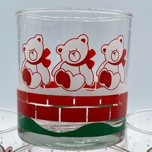 Vintage Kig Indonesian Christmas Teddy Bear Red Brick Glasses Qty 7